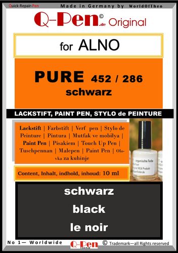 10mL Lackstift für ALNO PURE 452 / 286 schwarz
