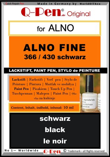 10mL Lackstift für ALNO FINE 366 / 430 schwarz
