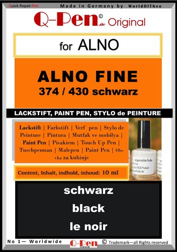 10mL Lackstift für ALNO FINE 374 / 430 schwarz