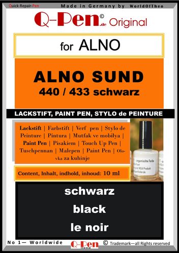 10mL Lackstift für ALNO SUND 440 / 433 schwarz