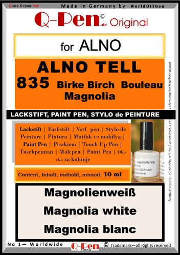 Stylo de retouche pour ALNO TELL 835 Bouleau Magnolia 10mL