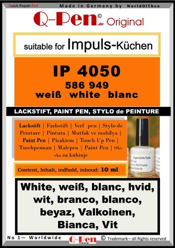 touch-up pen for Impuls-kitchen IP4050 586/949 white 10mL