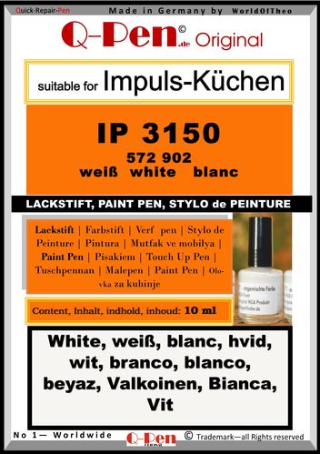 touch-up pen for Impuls-kitchen IP3150 577/902 white 10mL
