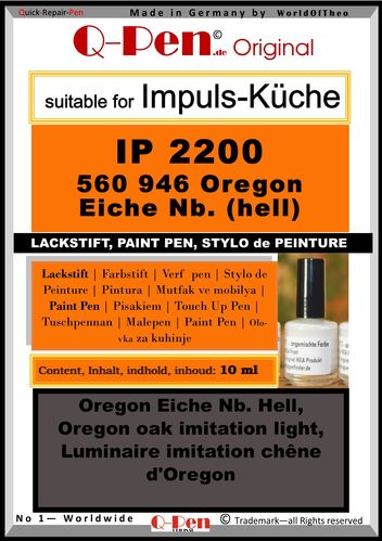 Stylo de retouche pour Impuls-cuisine IP2200 560/946 Luminaire imitation chêne d'Oregon 10mL