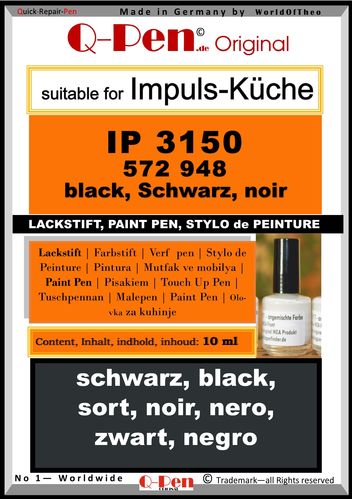 touch-up pen for Impuls-kitchen IP3150 572/948 black 10mL