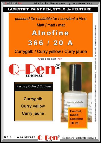 Stylo peinture pour Alno Alnofine 366-20 A curry jaune 10mL Q-Pen Original