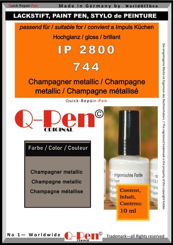 Stylo peinture pour Impuls Küchen IP 2800 744 Champagne métallisé brillant 10mL Q-Pen Original