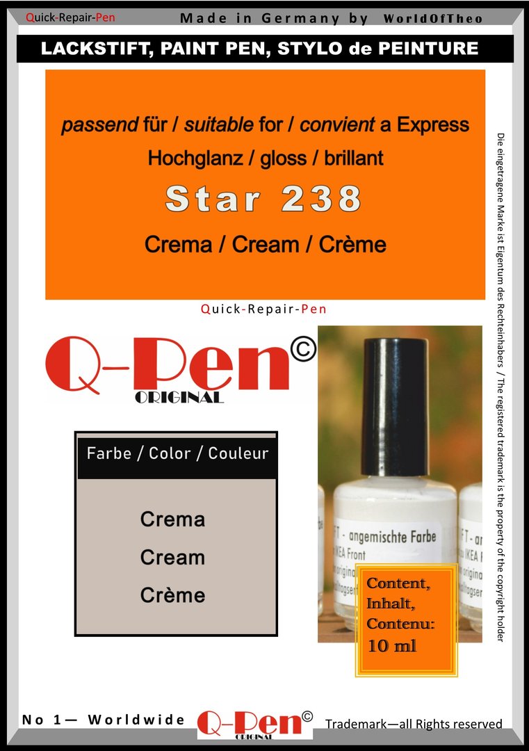 Stylo peinture pour Express Star 238 Crème brillant 10mL Q-Pen Original