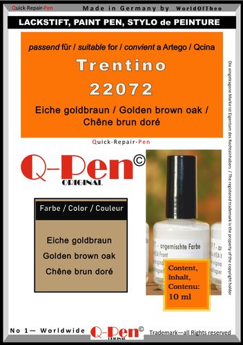 Stylo peinture pour Artego / Qcina 22072 Chêne brun doré 10mL Q-Pen Original