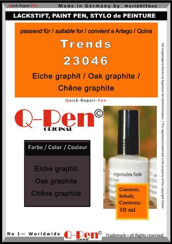 Stylo peinture pour Artego / Qcina Trends 23046 Chêne graphite 10mL Q-Pen Original
