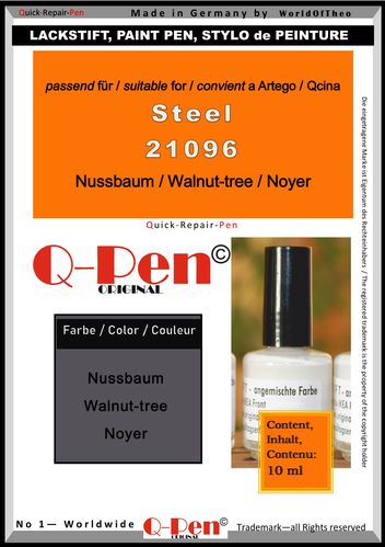 Stylo peinture pour Artego / Qcina Steel 21096 Noyer 10mL Q-Pen Original