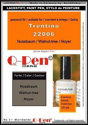 Stylo peinture pour Artego / Qcina Trentino 22006 Noyer brillant 10mL Q-Pen Original
