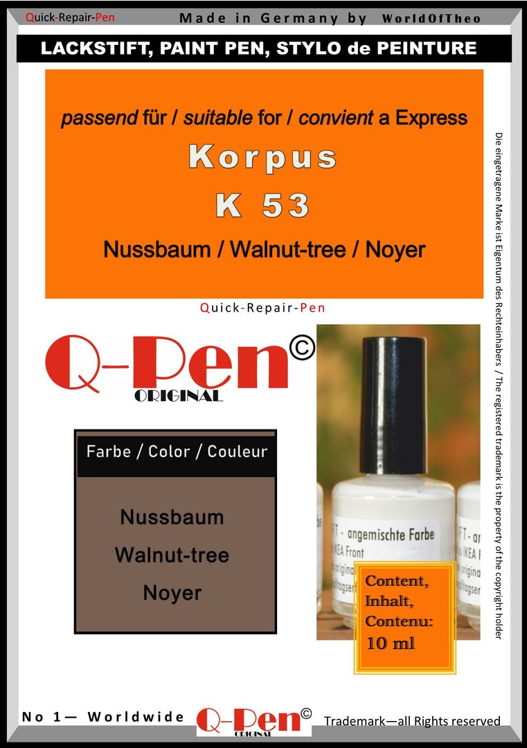 Lackstift für Express Korpus K 53 Nussbaum 10mL Q-Pen Original