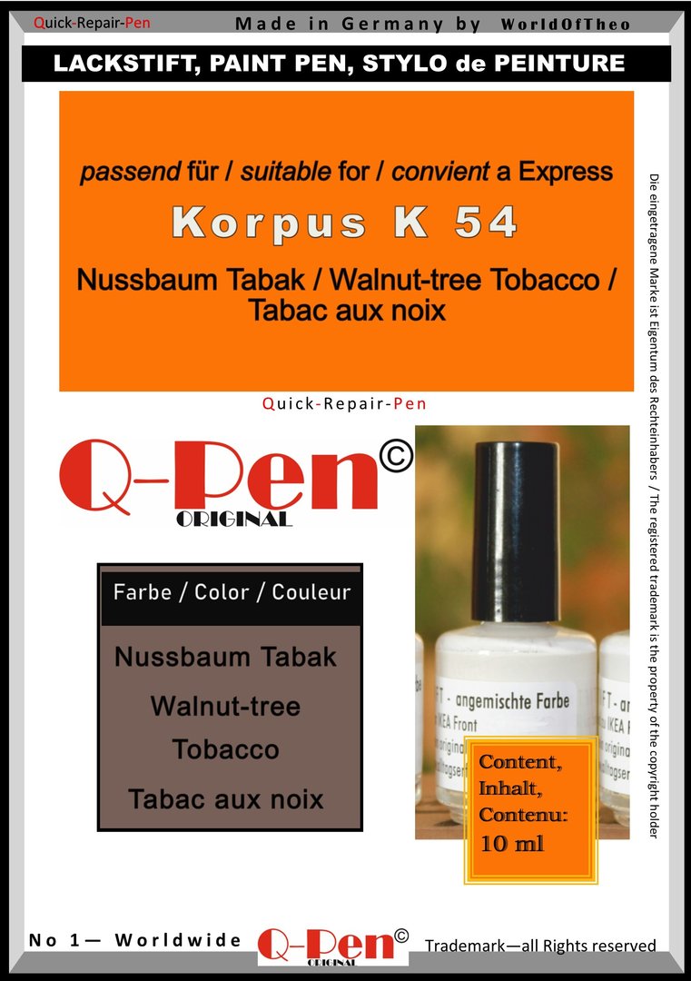 Lackstift für Express Korpus K 54 Nussbaum Tabak 10mL Q-Pen Original