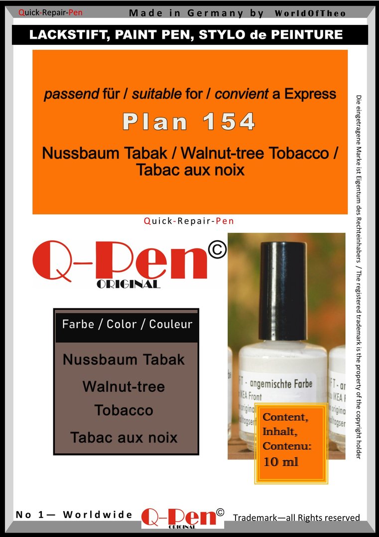 Lackstift für Express Plan 154 Nussbaum Tabak dunkel 10mL Q-Pen Original