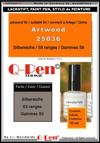 Stylo peinture pour Artego / Qcina Artwood 25036 Gammes Sil 10mL Q-Pen Original