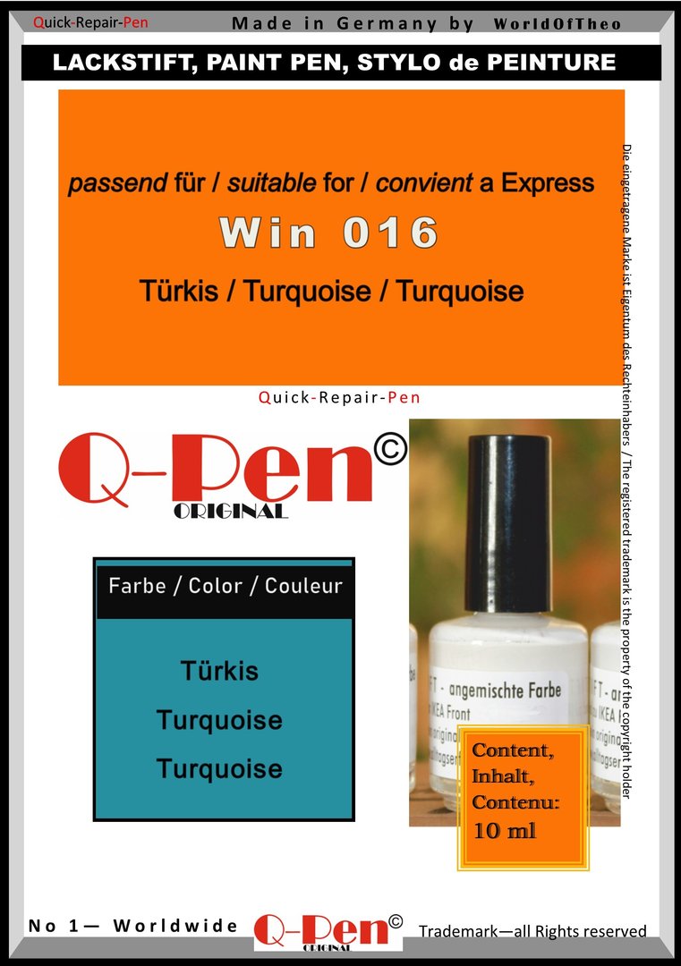 Lackstift für Express Win 016 Türkis 10mL Q-Pen Original